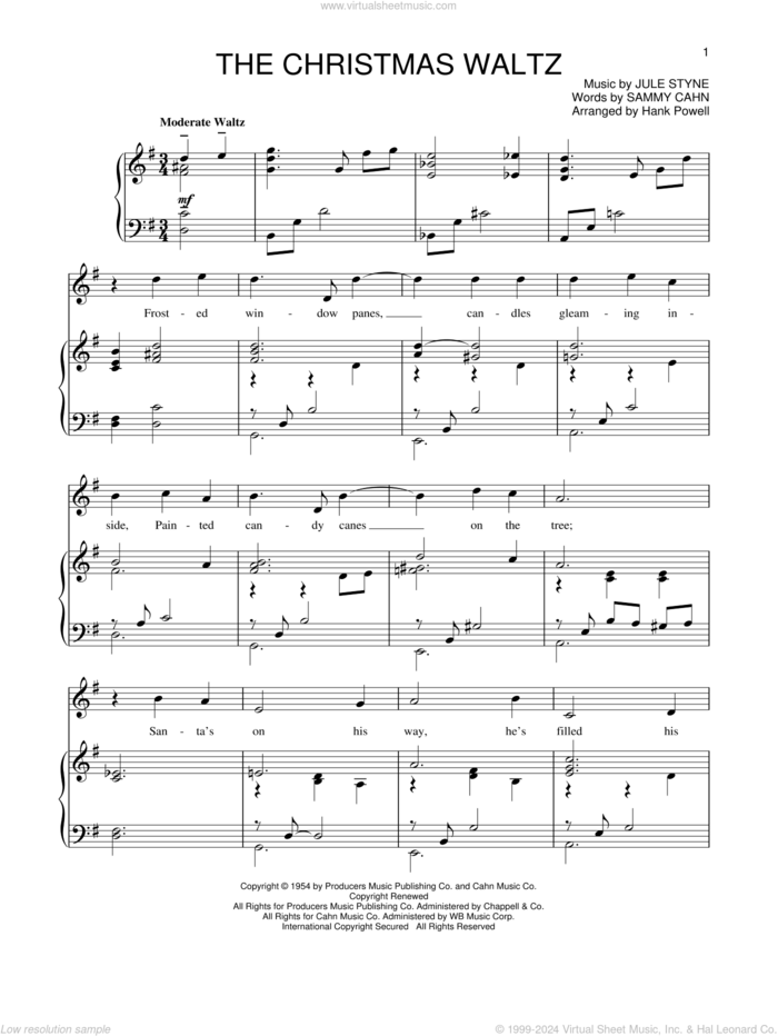 The Christmas Waltz sheet music for voice and piano by Sammy Cahn and Jule Styne, intermediate skill level