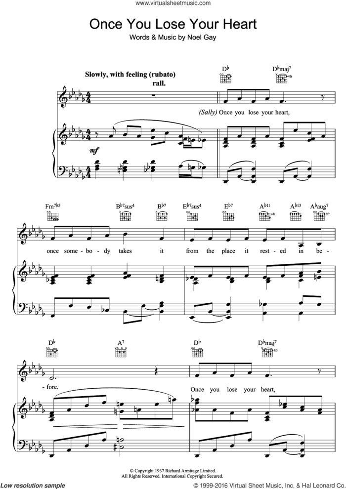Once You Lose Your Heart (from Me And My Girl) sheet music for voice, piano or guitar by Noel Gay, intermediate skill level