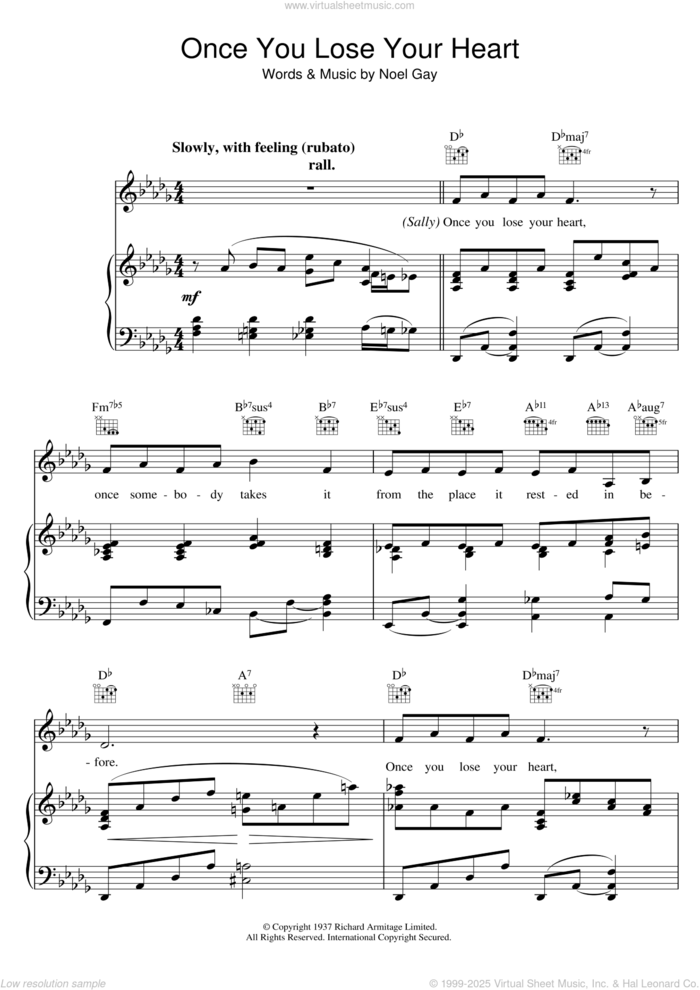 Once You Lose Your Heart (from Me And My Girl) sheet music for voice, piano or guitar by Noel Gay, intermediate skill level