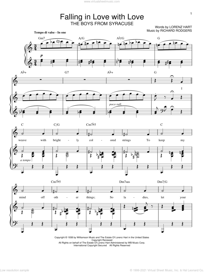 Falling In Love With Love sheet music for voice and piano by Rodgers & Hart, Lorenz Hart and Richard Rodgers, intermediate skill level