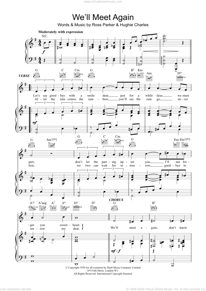 We'll Meet Again sheet music for voice, piano or guitar by Hughie Charles and Ross Parker, intermediate skill level