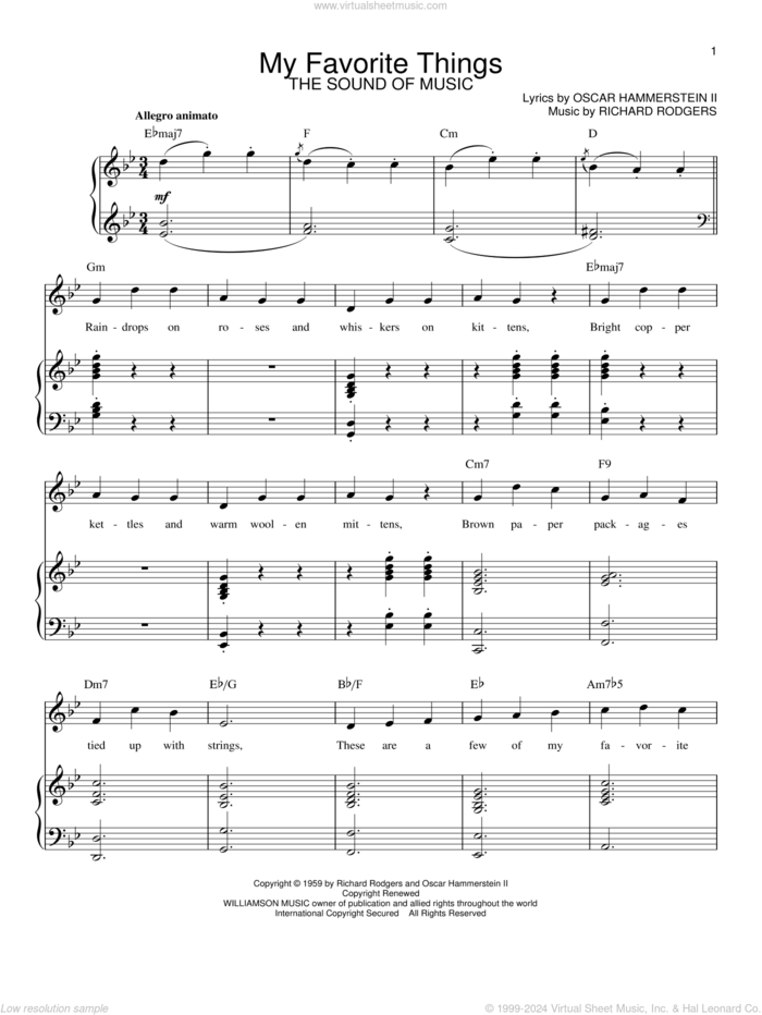 My Favorite Things sheet music for voice and piano by Rodgers & Hammerstein, Julie Andrews, The Sound Of Music (Musical), Oscar II Hammerstein and Richard Rodgers, intermediate skill level