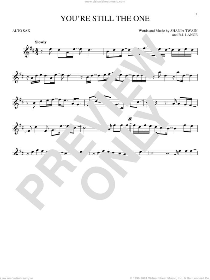 You're Still The One sheet music for alto saxophone solo by Shania Twain and Robert John Lange, intermediate skill level