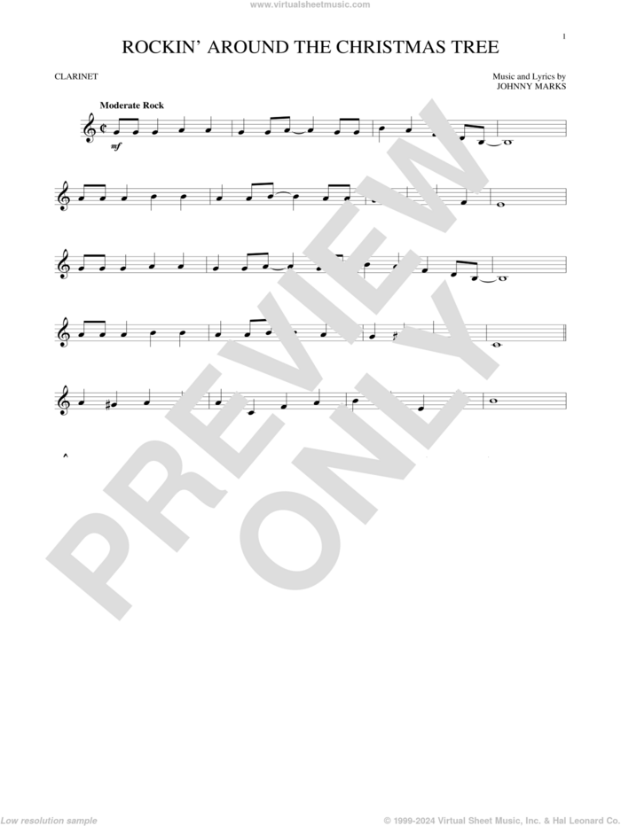 Rockin' Around The Christmas Tree sheet music for clarinet solo by Johnny Marks, intermediate skill level