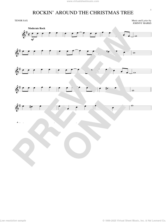 Rockin' Around The Christmas Tree sheet music for tenor saxophone solo by Johnny Marks, intermediate skill level