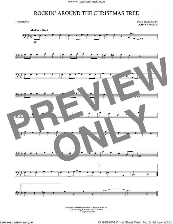 Rockin' Around The Christmas Tree sheet music for trombone solo by Johnny Marks, intermediate skill level