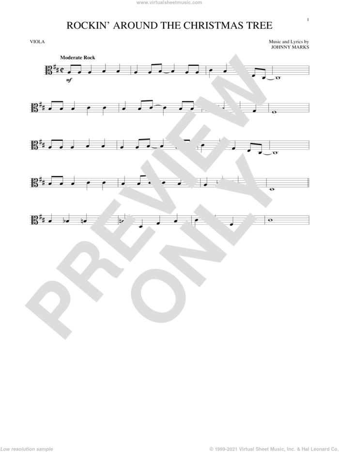 Rockin' Around The Christmas Tree sheet music for viola solo by Johnny Marks, intermediate skill level