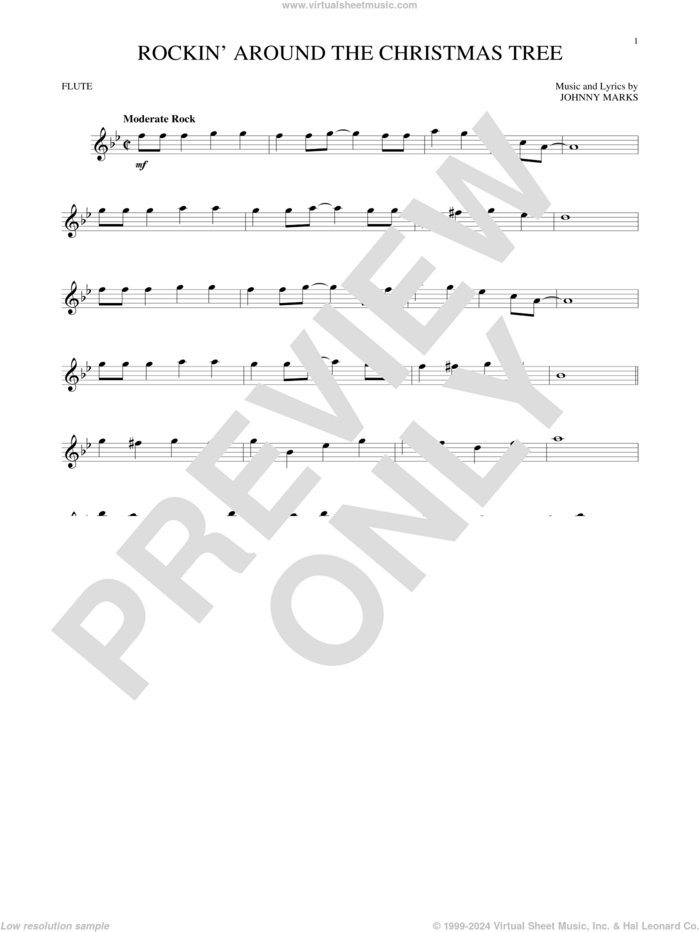 Rockin' Around The Christmas Tree sheet music for flute solo by Johnny Marks, intermediate skill level