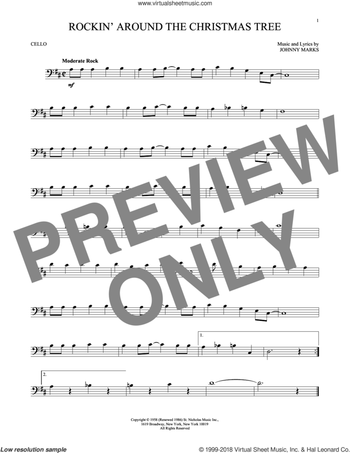 Rockin' Around The Christmas Tree sheet music for cello solo by Johnny Marks, intermediate skill level