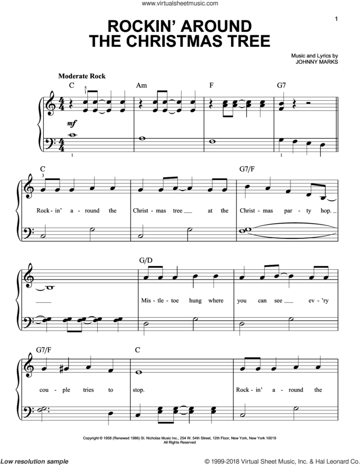 Rockin' Around The Christmas Tree sheet music for piano solo by Johnny Marks, beginner skill level