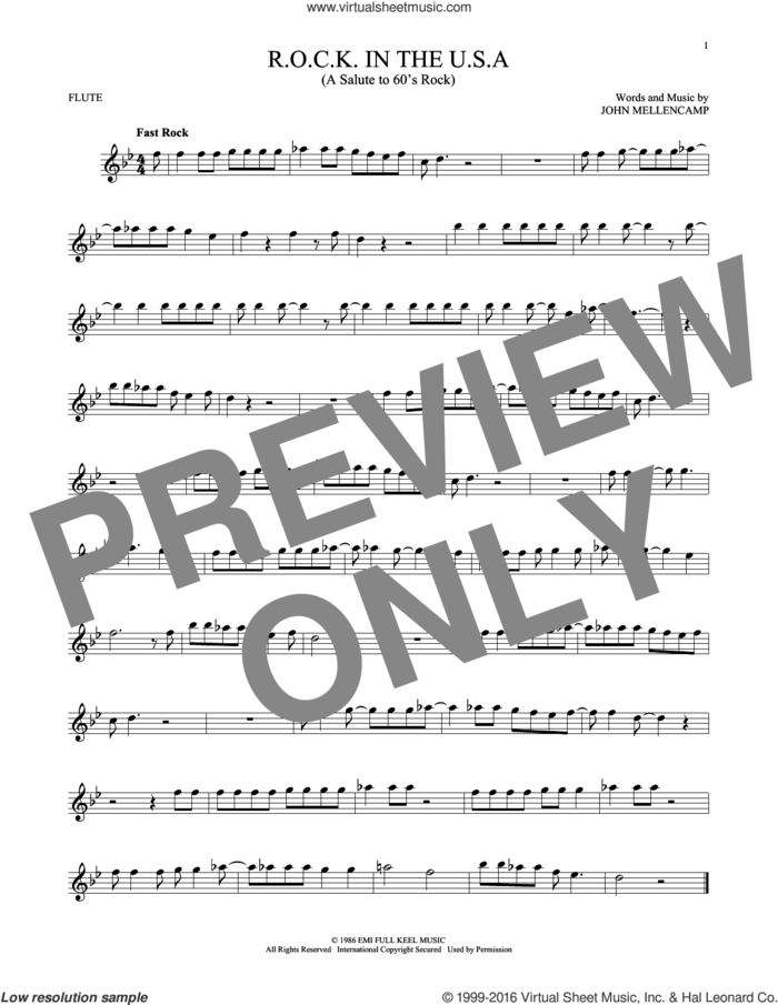 R.O.C.K. In The U.S.A. (A Salute To 60's Rock) sheet music for flute solo by John Mellencamp, intermediate skill level