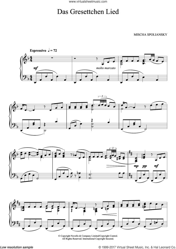 Das Grisettchen Lied sheet music for piano solo by Mischa Spoliansky, classical score, intermediate skill level