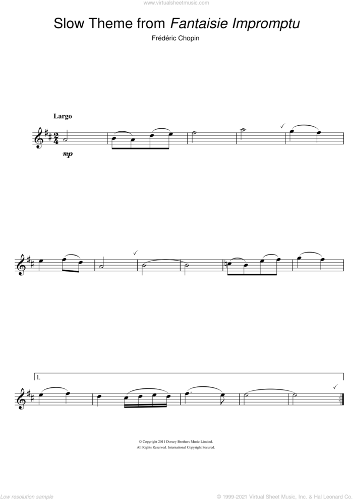 Fantaisie Impromptu sheet music for alto saxophone solo by Frederic Chopin, classical score, intermediate skill level