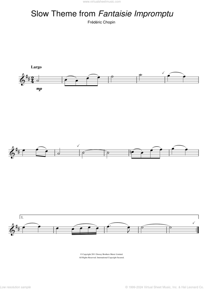 Fantaisie Impromptu sheet music for alto saxophone solo by Frederic Chopin, classical score, intermediate skill level