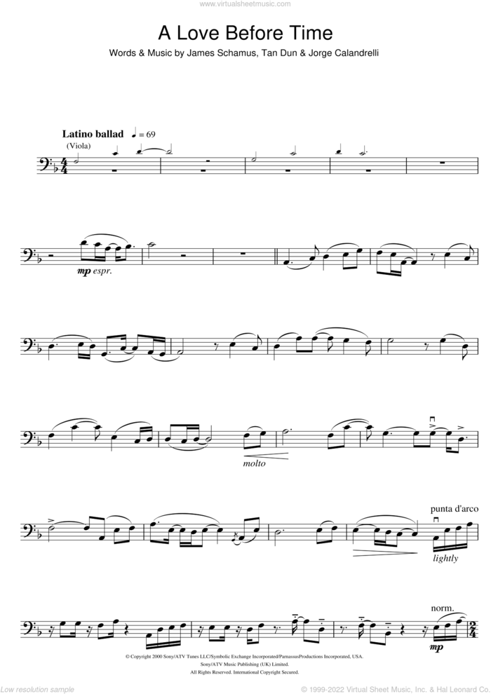 A Love Before Time (from Crouching Tiger, Hidden Dragon) sheet music for cello solo by Coco Lee, James Schamus, Jorge Calandrelli and Tan Dun, intermediate skill level