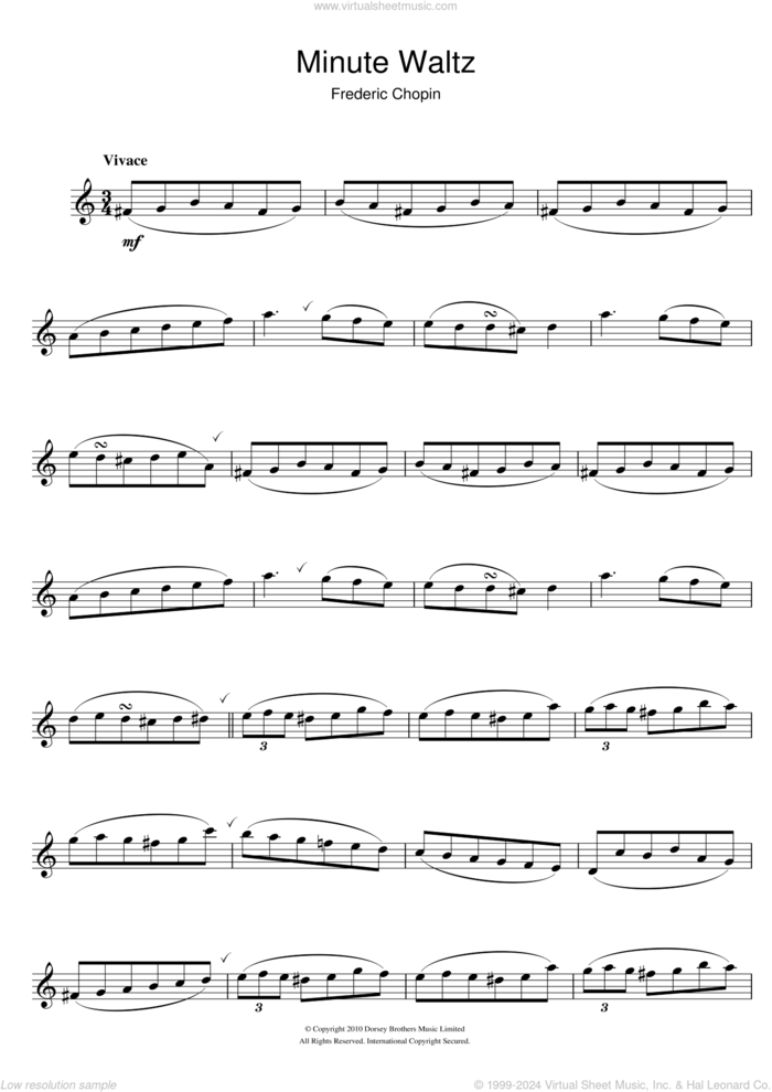 Minute Waltz in D flat major Op. 64 No. 1 sheet music for alto saxophone solo by Frederic Chopin, classical score, intermediate skill level