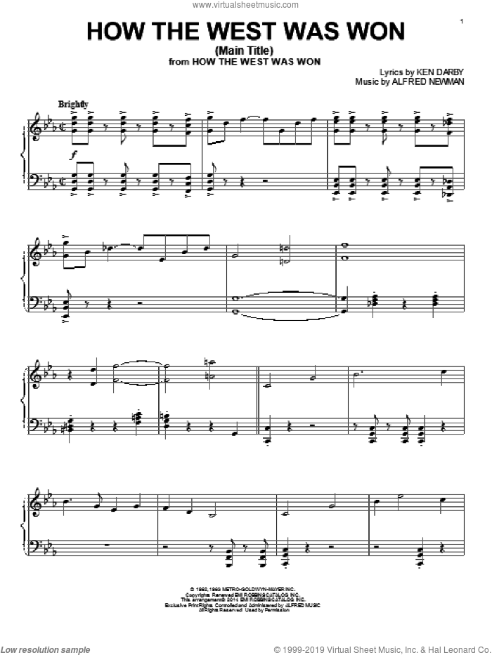 Main Title (from 'How The West Was Won') sheet music for piano solo by Ken Darby and Alfred Newman, intermediate skill level