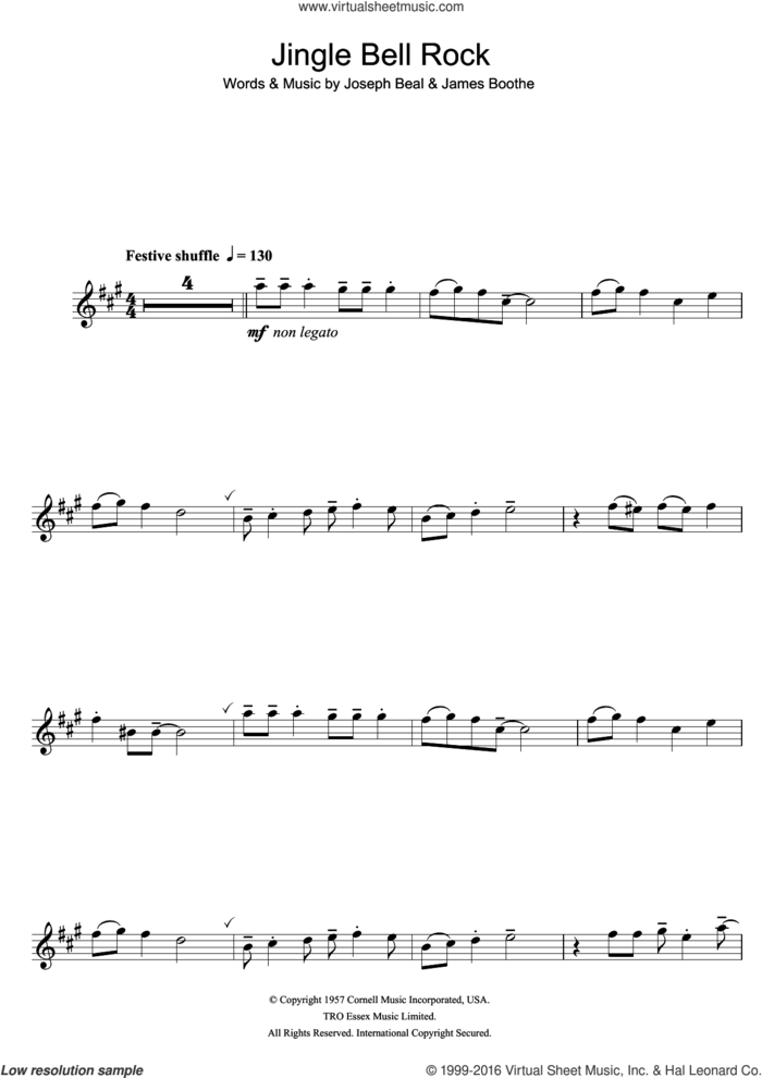 Jingle Bell Rock sheet music for alto saxophone solo by Chubby Checker, James Boothe and Joe Beal, intermediate skill level