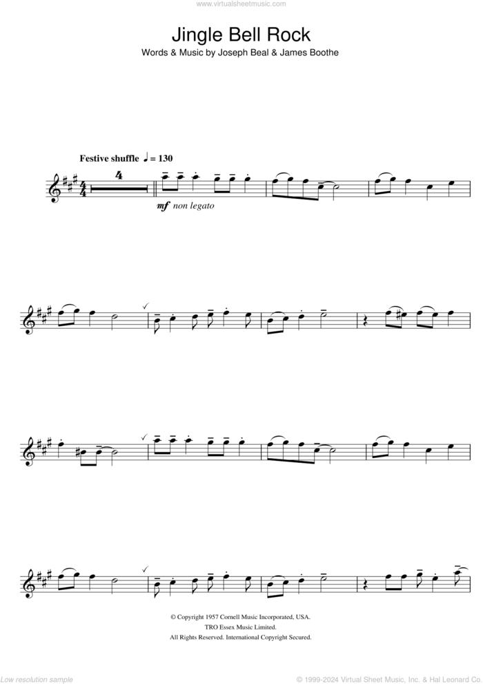 Jingle Bell Rock sheet music for alto saxophone solo by Chubby Checker, James Boothe and Joe Beal, intermediate skill level