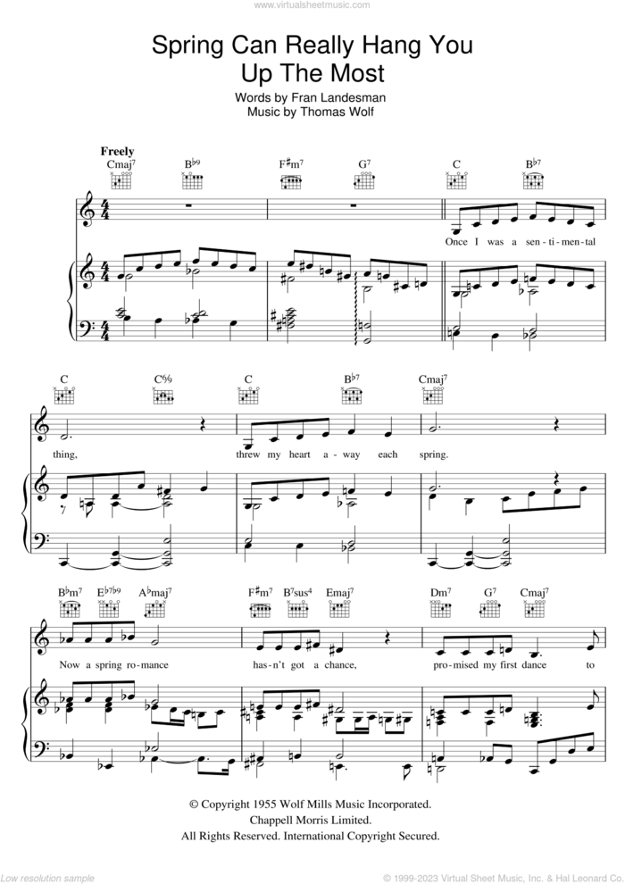 Spring Can Really Hang You Up The Most sheet music for voice, piano or guitar by Bette Midler, Fran Landesman and Thomas Wolf, intermediate skill level