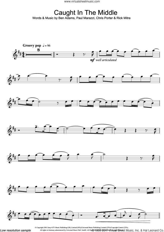 Caught In The Middle sheet music for alto saxophone solo by A1, Ben Adams, Chris Porter, Paul Marazzi and Rick Mitra, intermediate skill level