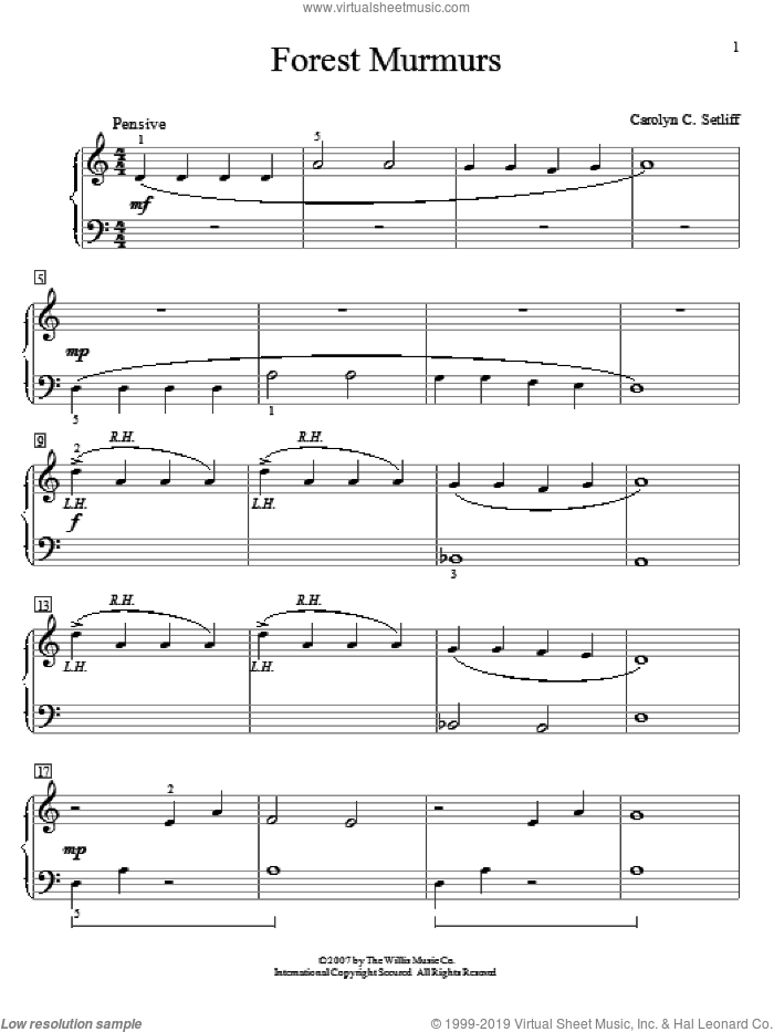Forest Murmurs sheet music for piano solo (elementary) by Carolyn C. Setliff, beginner piano (elementary)