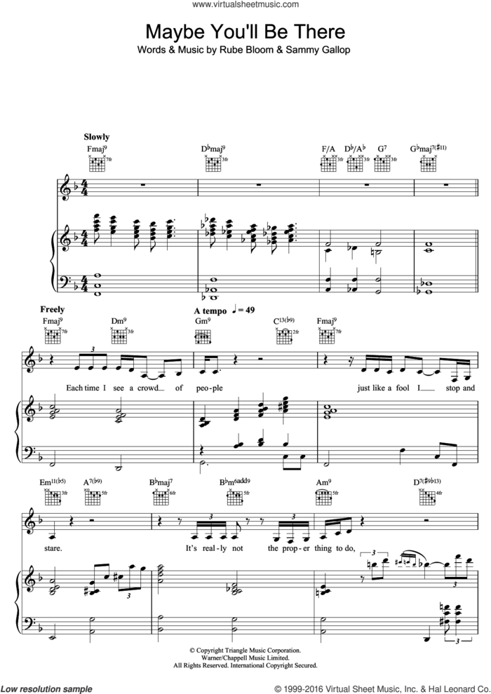 Maybe You'll Be There sheet music for voice, piano or guitar by Diana Krall, Rube Bloom and Sammy Gallop, intermediate skill level