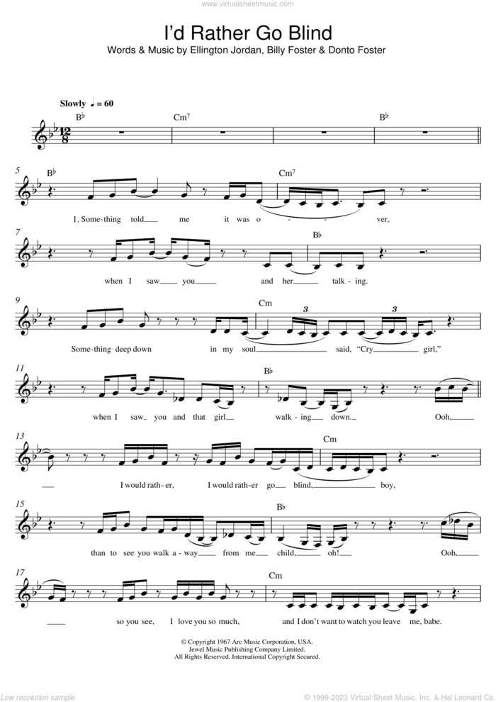 I'd Rather Go Blind sheet music for voice and other instruments (fake book) by Etta James, Billy Foster, Donto Foster and Ellington Jordan, intermediate skill level