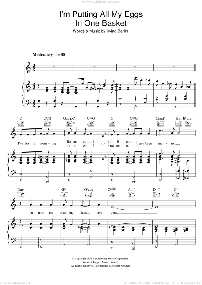 I'm Putting All My Eggs In One Basket sheet music for voice, piano or guitar by Irving Berlin and Ella Fitzgerald, intermediate skill level