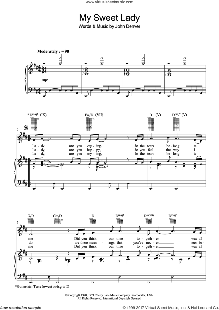 My Sweet Lady sheet music for voice, piano or guitar by John Denver, intermediate skill level