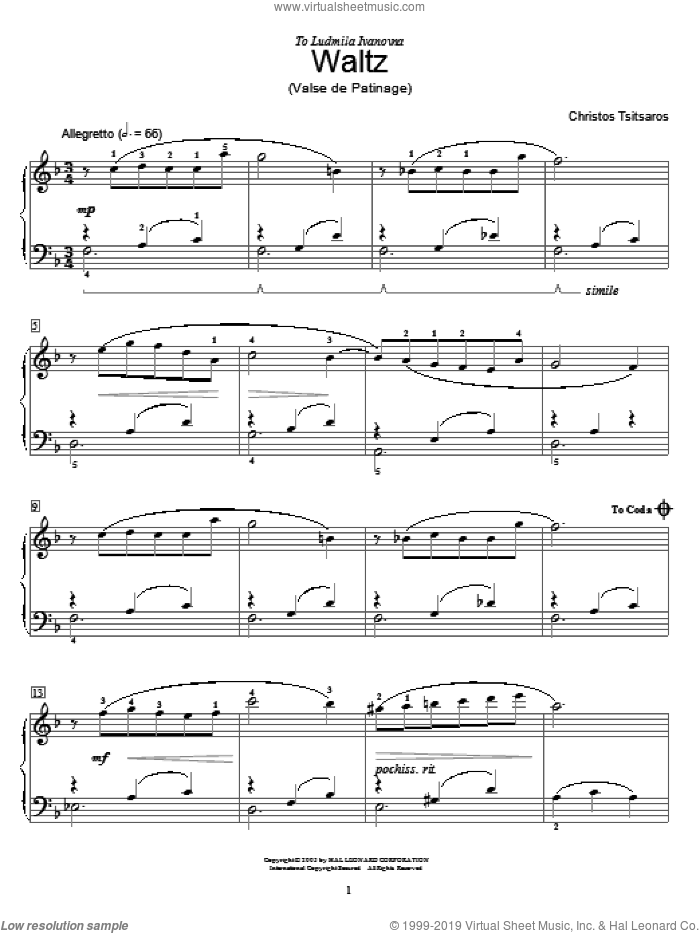 Waltz sheet music for piano solo (elementary) by Christos Tsitsaros and Miscellaneous, beginner piano (elementary)