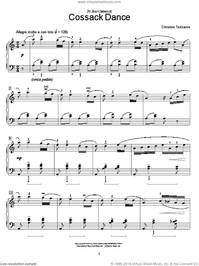 Cossack Dance sheet music for piano solo (elementary) by Christos Tsitsaros and Miscellaneous, beginner piano (elementary)