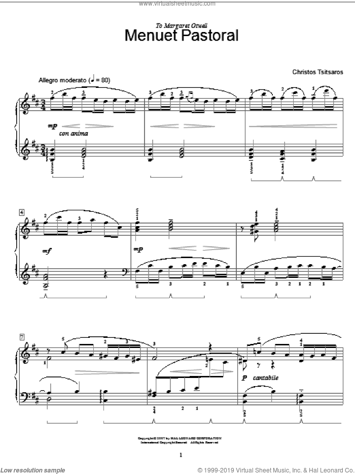 Menuet Pastoral sheet music for piano solo (elementary) by Christos Tsitsaros and Miscellaneous, beginner piano (elementary)