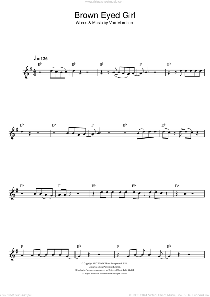 Brown Eyed Girl sheet music for alto saxophone solo by Van Morrison, intermediate skill level