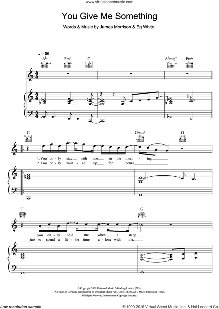 You Give Me Something sheet music for voice, piano or guitar by James Morrison and Eg White, intermediate skill level