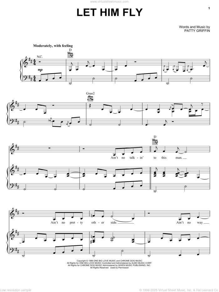 Let Him Fly sheet music for voice, piano or guitar by Jessica Simpson, Dixie Chicks, The Chicks and Patty Griffin, intermediate skill level