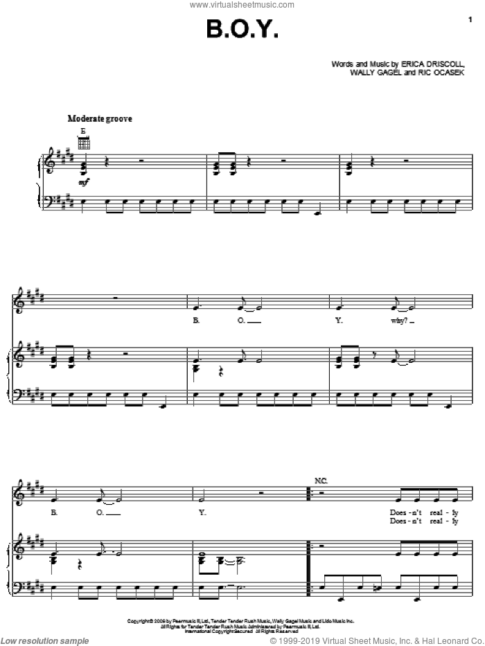 B.O.Y. sheet music for voice, piano or guitar by Jessica Simpson, Erica Driscoll, Ric Ocasek and Wally Gagel, intermediate skill level