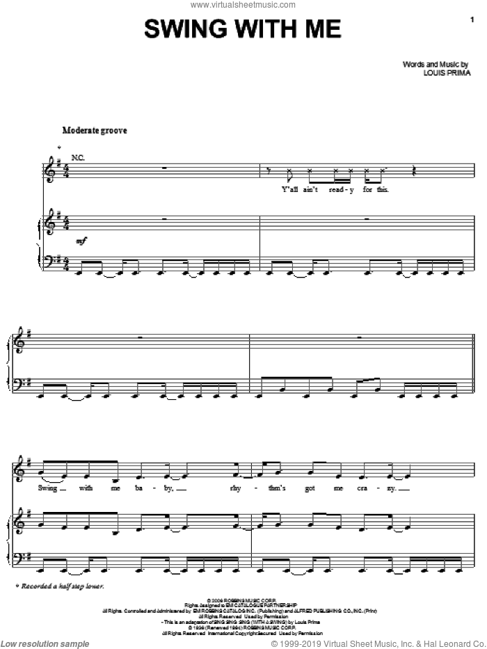 Swing With Me sheet music for voice, piano or guitar by Jessica Simpson and Louis Prima, intermediate skill level