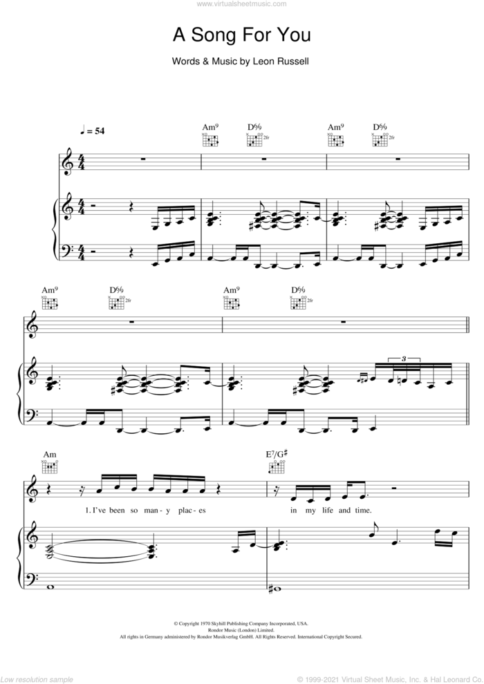 A Song For You sheet music for voice, piano or guitar by Michael Buble, Ray Charles and Leon Russell, intermediate skill level