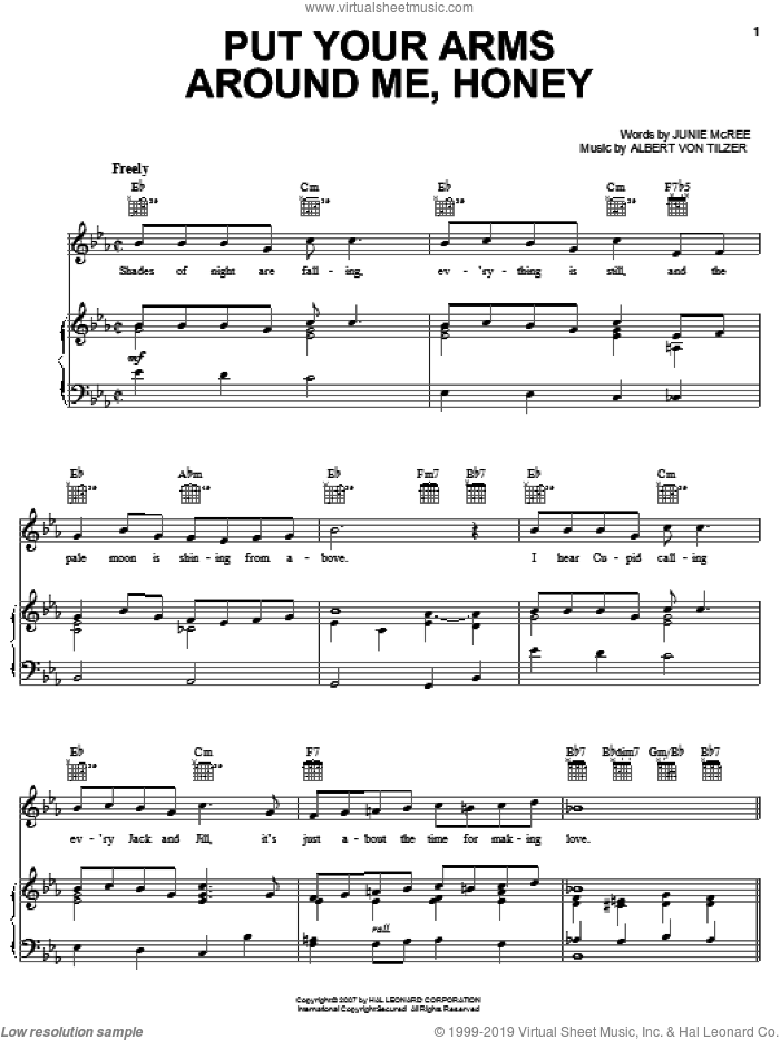 Put Your Arms Around Me, Honey sheet music for voice, piano or guitar by Glenn Miller, Albert von Tilzer and Junie McCree, intermediate skill level