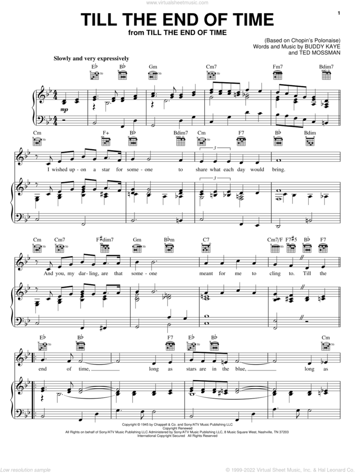 Till The End Of Time sheet music for voice, piano or guitar by Buddy Kaye and Ted Mossman, intermediate skill level