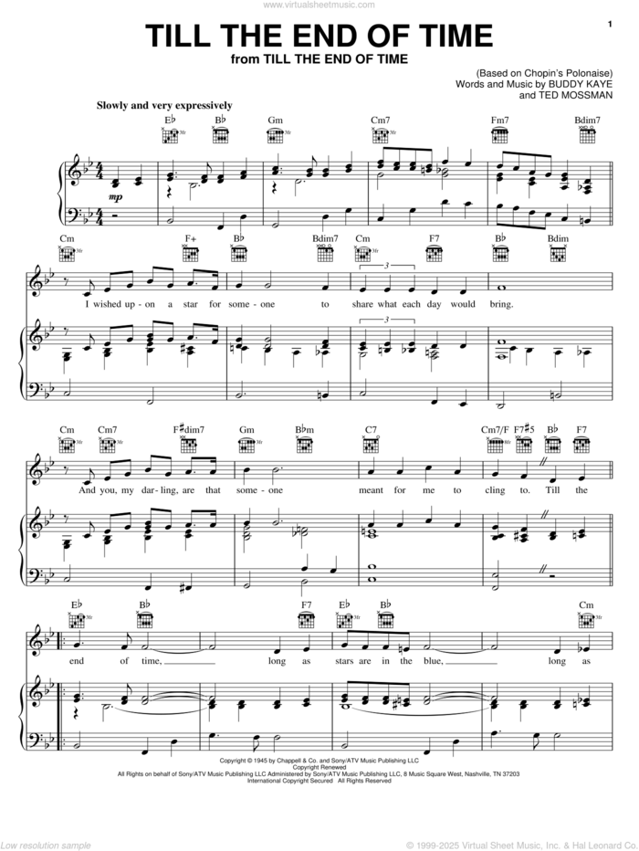 Till The End Of Time sheet music for voice, piano or guitar by Buddy Kaye and Ted Mossman, intermediate skill level