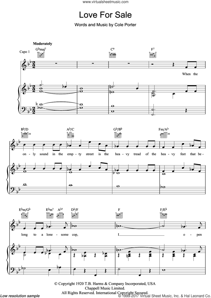 Love For Sale sheet music for voice, piano or guitar by Cole Porter, intermediate skill level