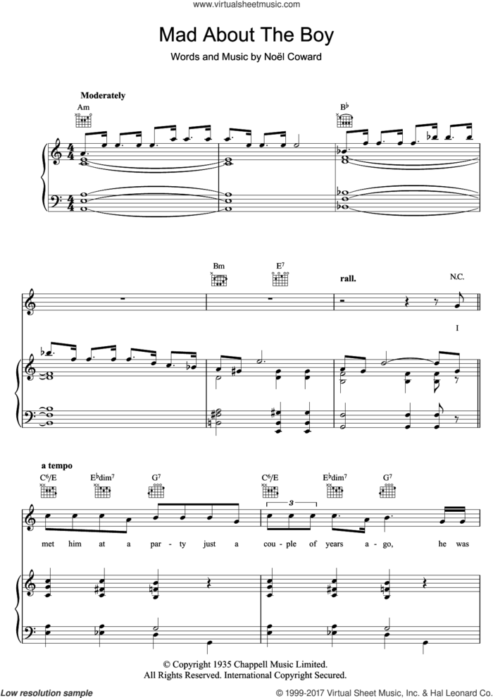Mad About The Boy sheet music for voice, piano or guitar by Noel Coward, intermediate skill level