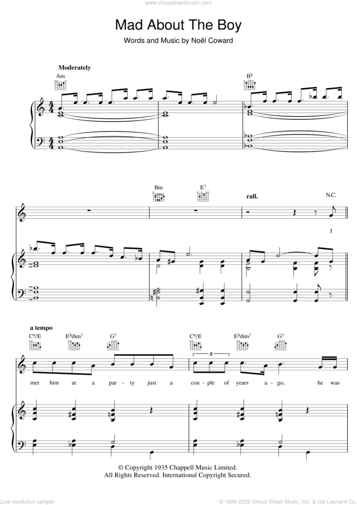 Mad About The Boy sheet music for voice, piano or guitar by Noel Coward, intermediate skill level