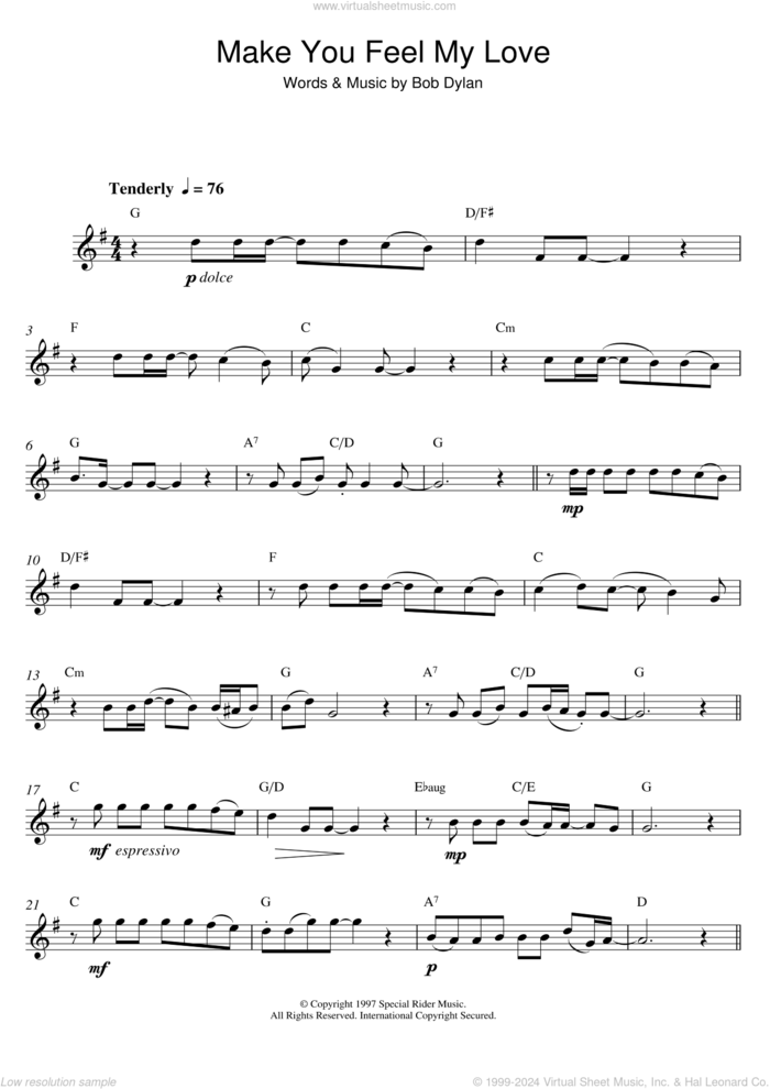 Make You Feel My Love sheet music for alto saxophone solo by Adele and Bob Dylan, intermediate skill level