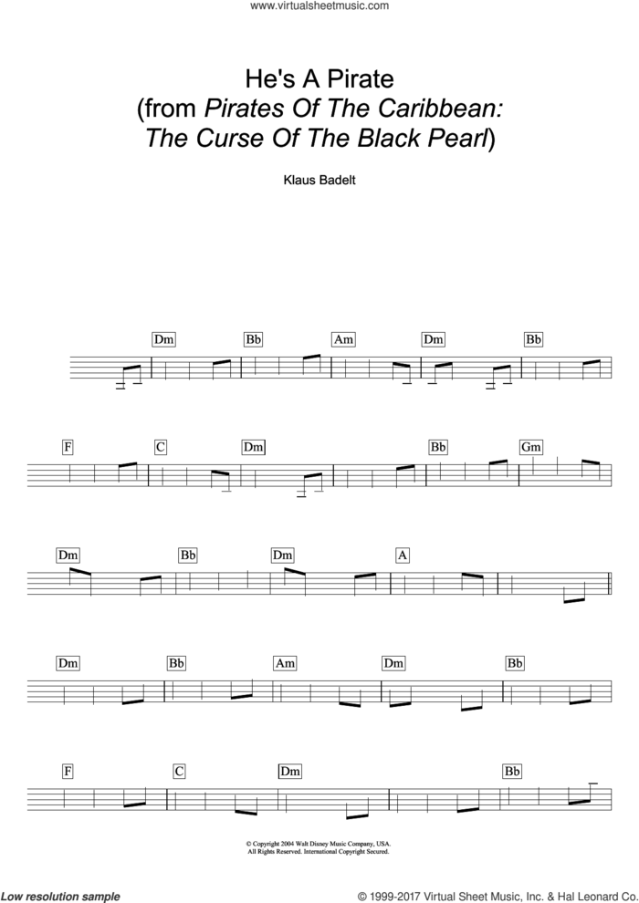 He's A Pirate (from Pirates Of The Caribbean: The Curse Of The Black Pearl) sheet music for voice and other instruments (fake book) by Klaus Badelt, intermediate skill level