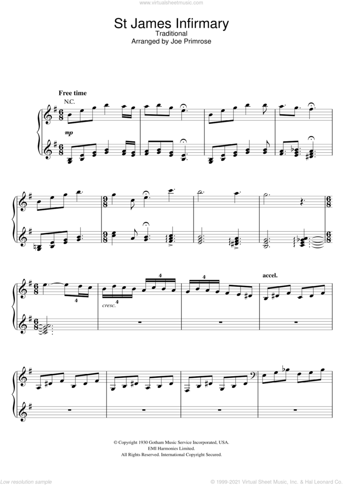 St James Infirmary sheet music for voice, piano or guitar by Hugh Laurie and Miscellaneous, intermediate skill level