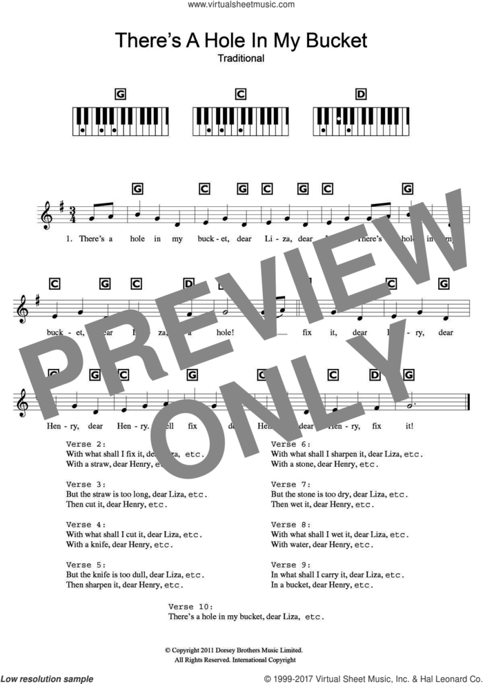 There's A Hole In My Bucket sheet music for piano solo (chords, lyrics, melody), intermediate piano (chords, lyrics, melody)