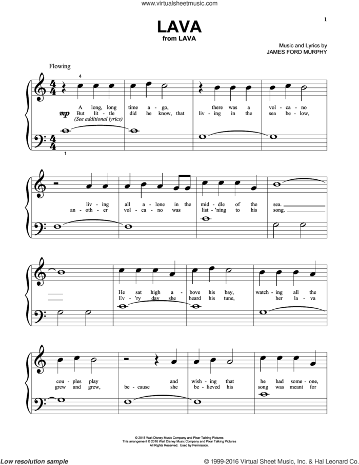 Lava (from Lava), (beginner) sheet music for piano solo by James Ford Murphy, beginner skill level